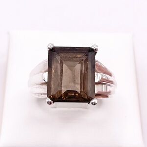 Size 8 Smokey Quartz 925 Sterling Silver Ring